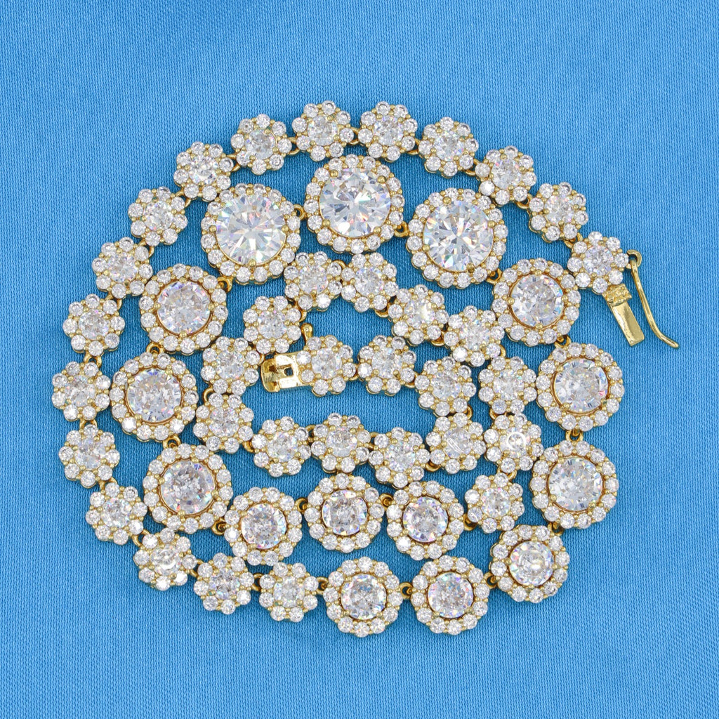 Graduated Round Clustered Tennis Necklace - Gold