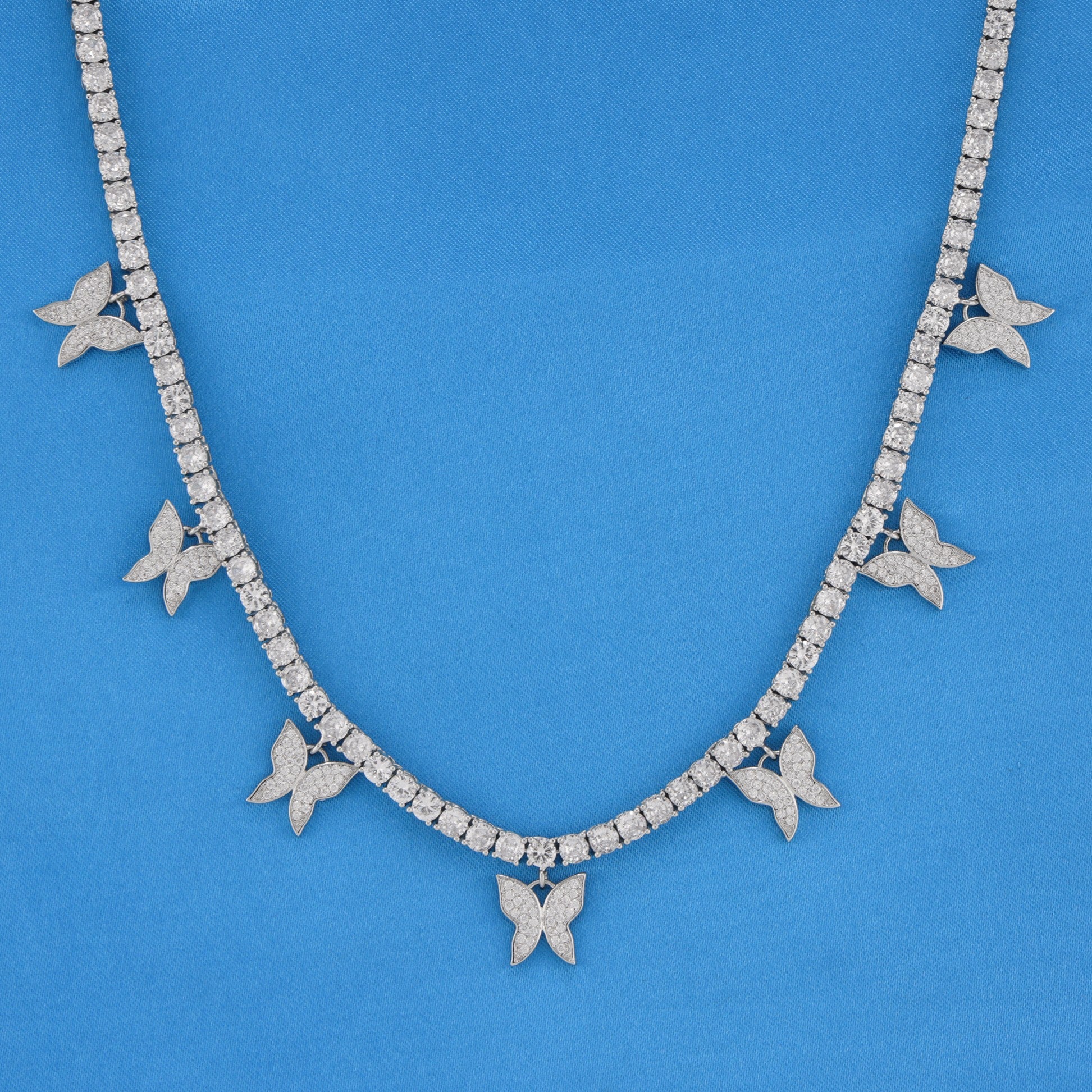 Butterfly Tennis Necklace - White Gold