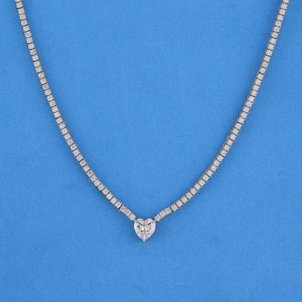 Micro Heart Tennis Necklace - White Gold