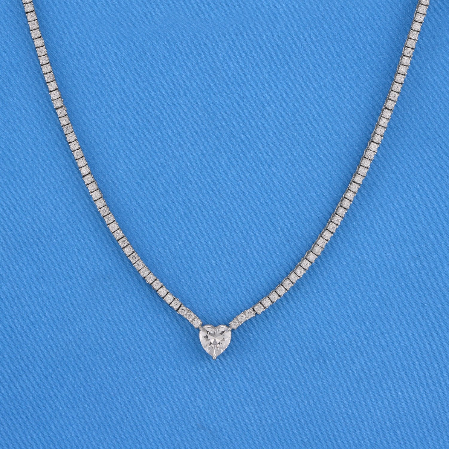 Micro Heart Tennis Necklace - White Gold
