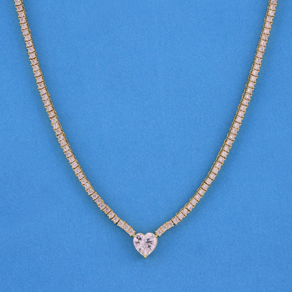 Micro Heart Tennis Necklace - Gold