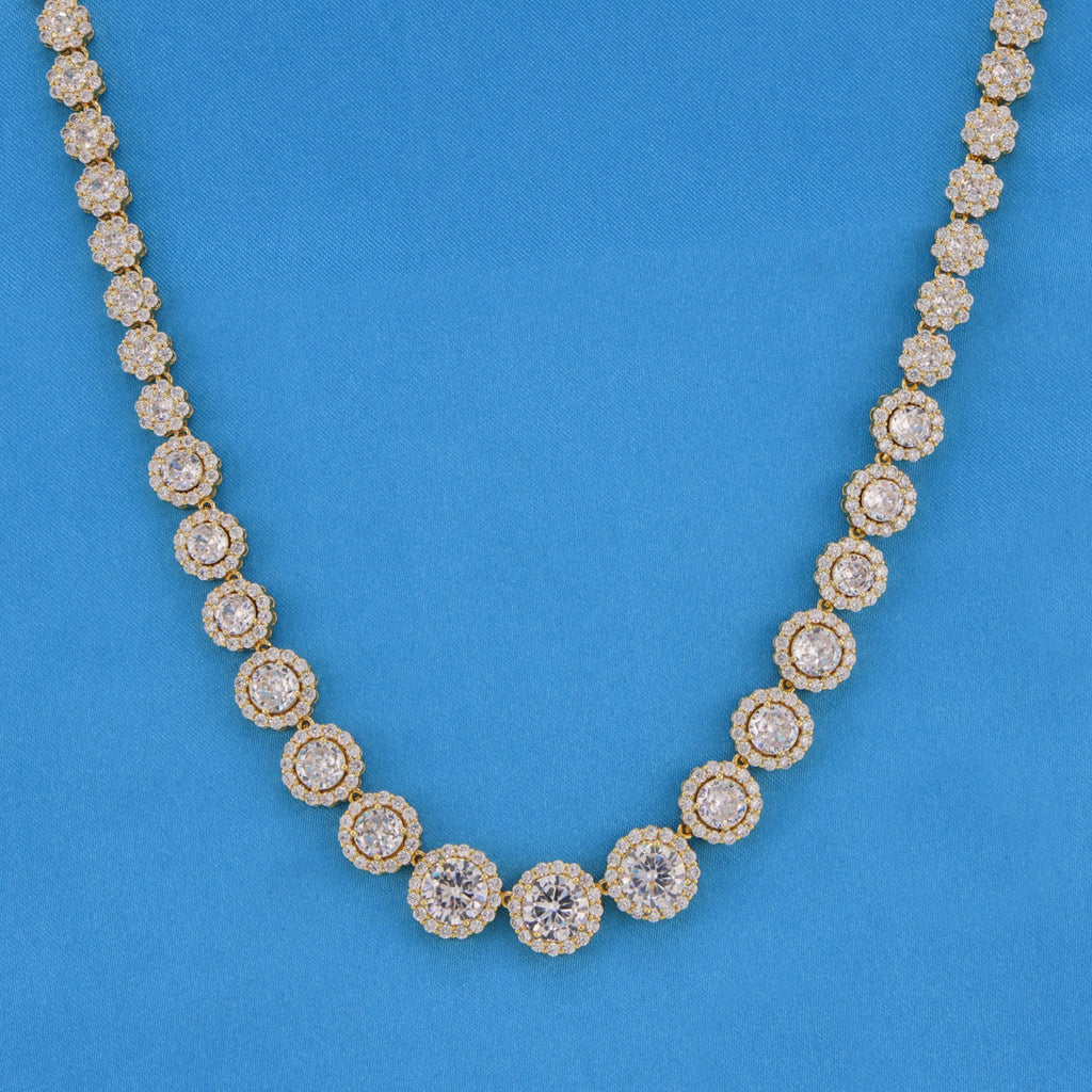 Graduated Round Clustered Tennis Necklace - Gold