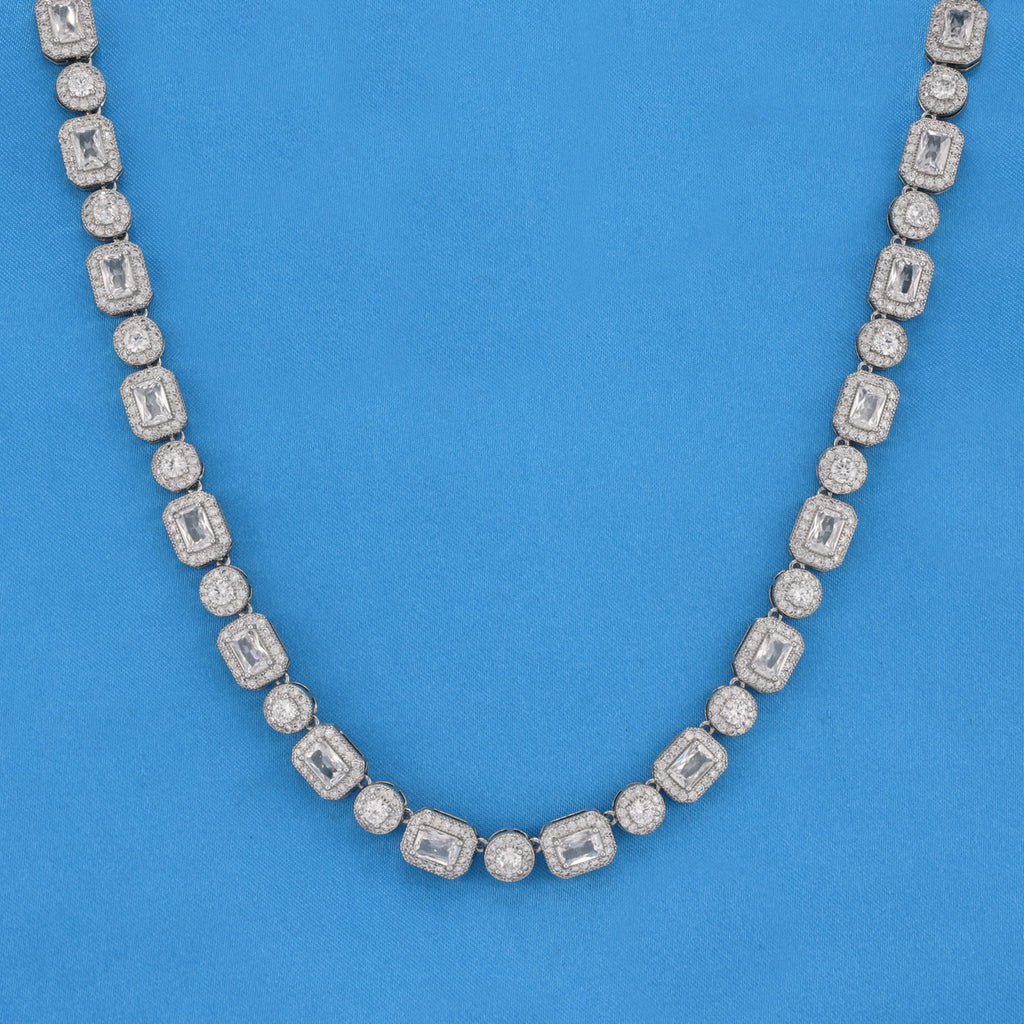 Iced Gemstone Necklace - White Gold