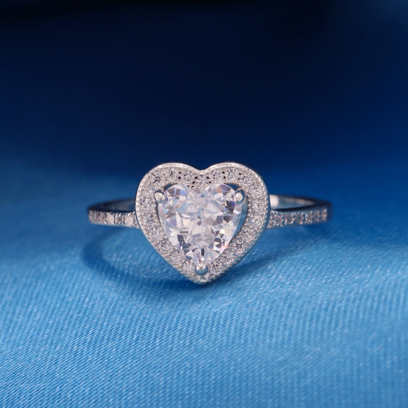 Halo Heart Cut CZ Diamond Ring - 925 Silver