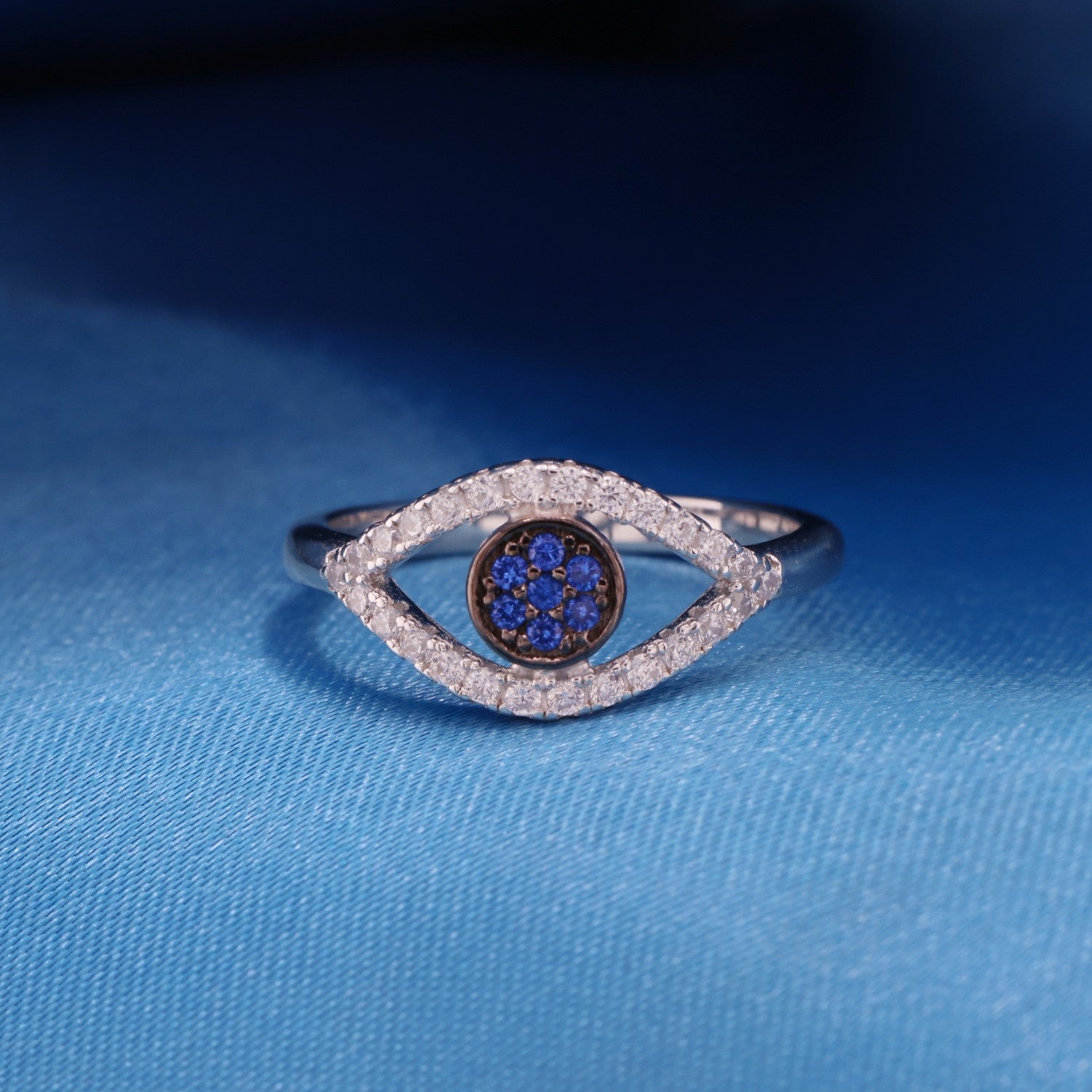 Evil Eye Diamond Ring - 925 Silver