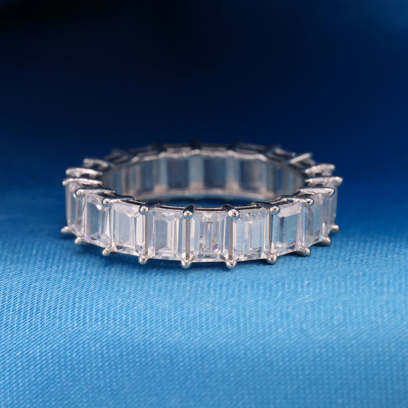 Emerald Cut Eternity CZ Diamond Ring - 925 Silver