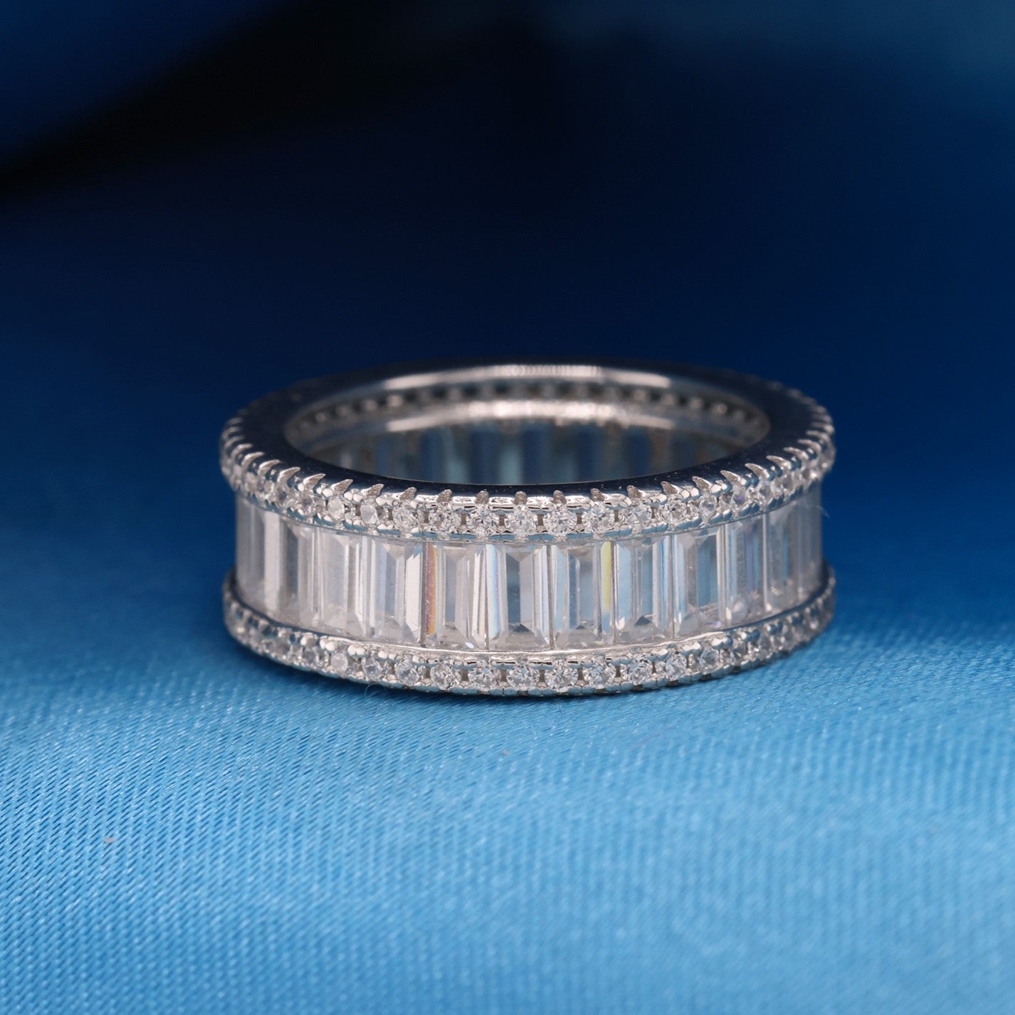 Iced Baguette Eternity Band Ring - 925 Silver