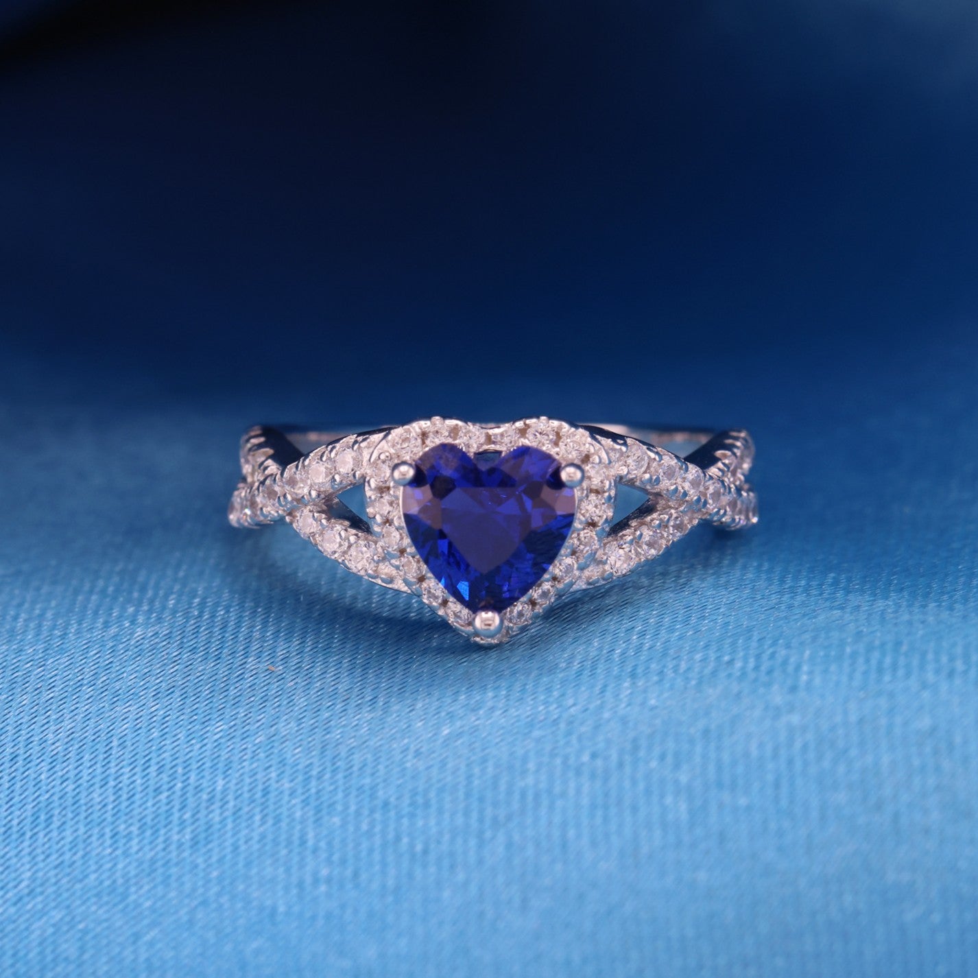 Blue Heart Infinity CZ Diamond Ring - 925 Silver