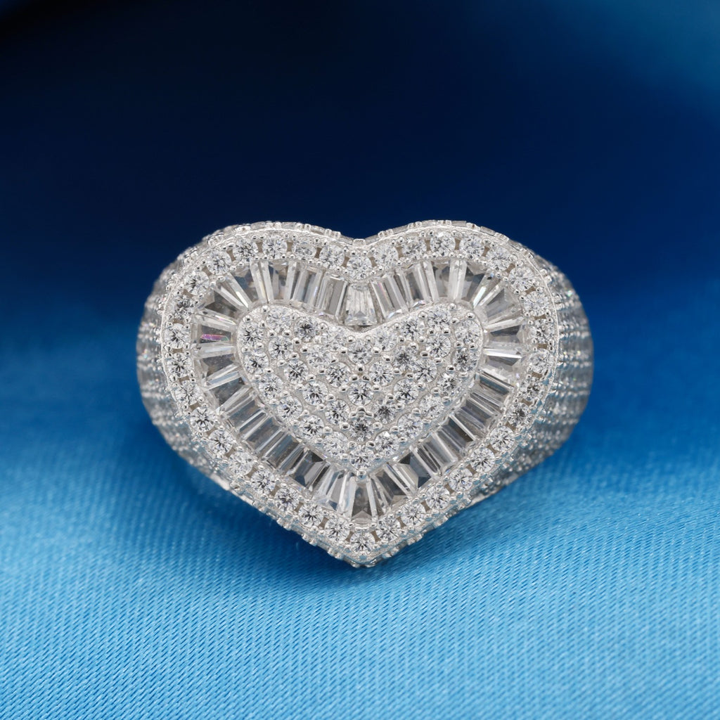 Fully Iced Heart Ring - 925 Silver
