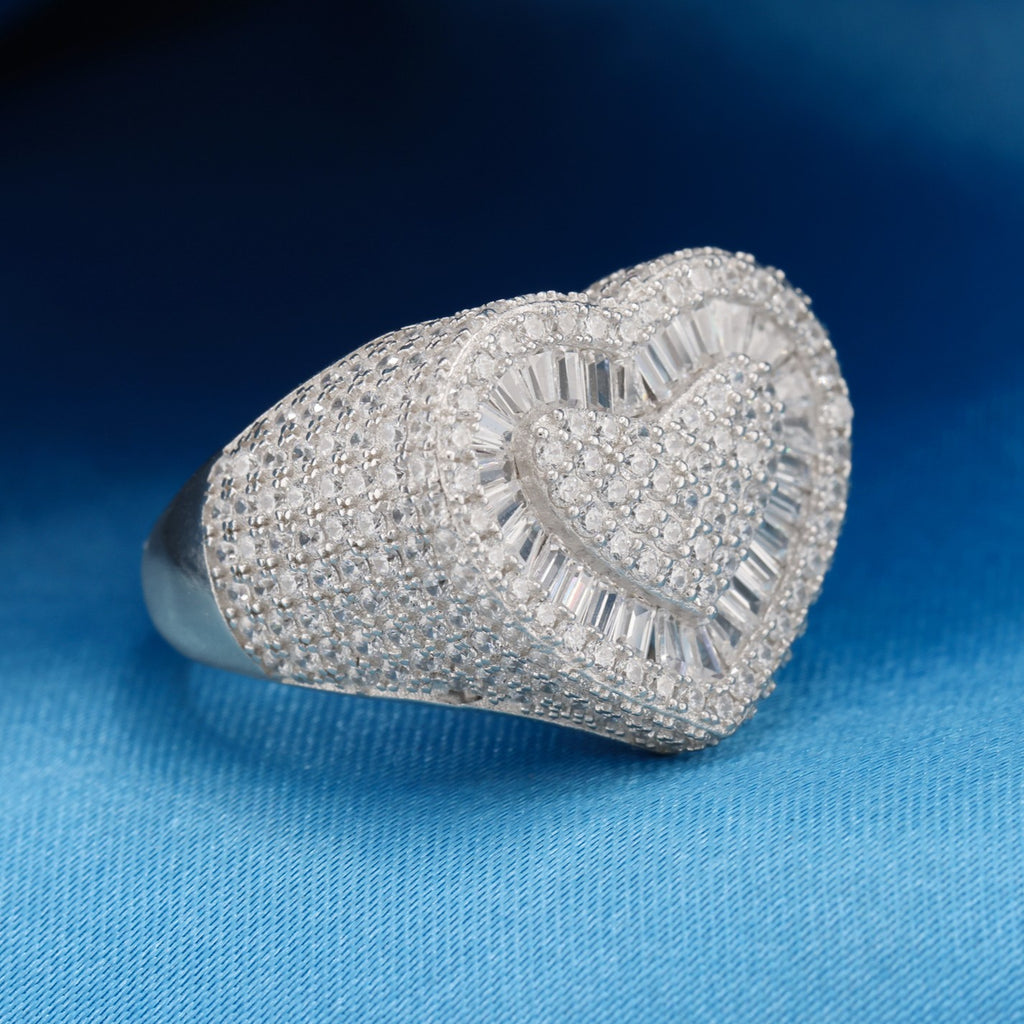 Fully Iced Heart Ring - 925 Silver