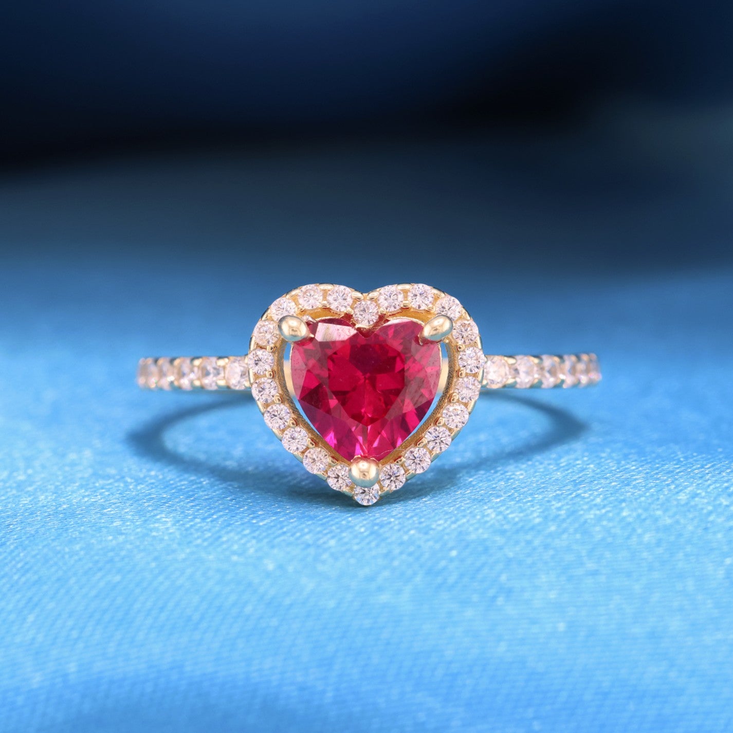 Iced Red Heart Ring - 14k Gold