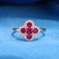 Iced Magenta Clover Ring - 14k Gold