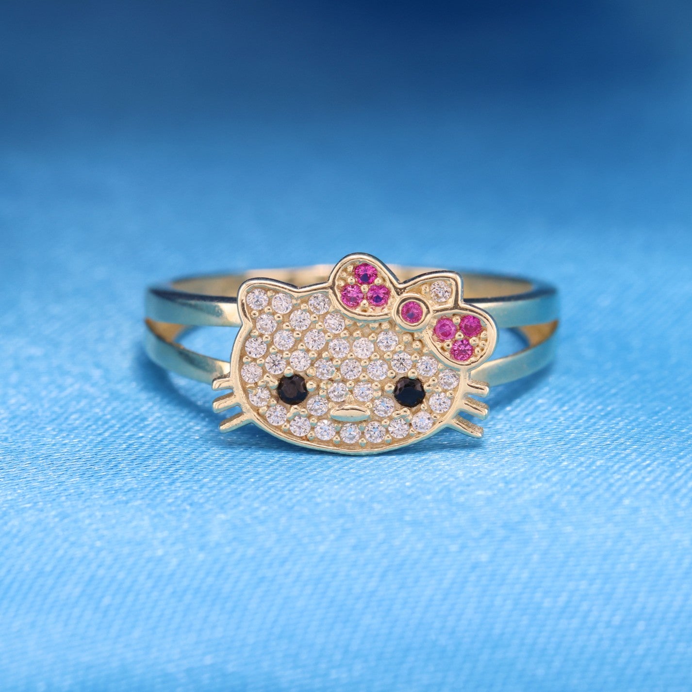Iced Kitty Ring - 10k Gold