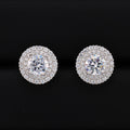 Iced Out Round Diamond Stud Earrings - 925 Silver