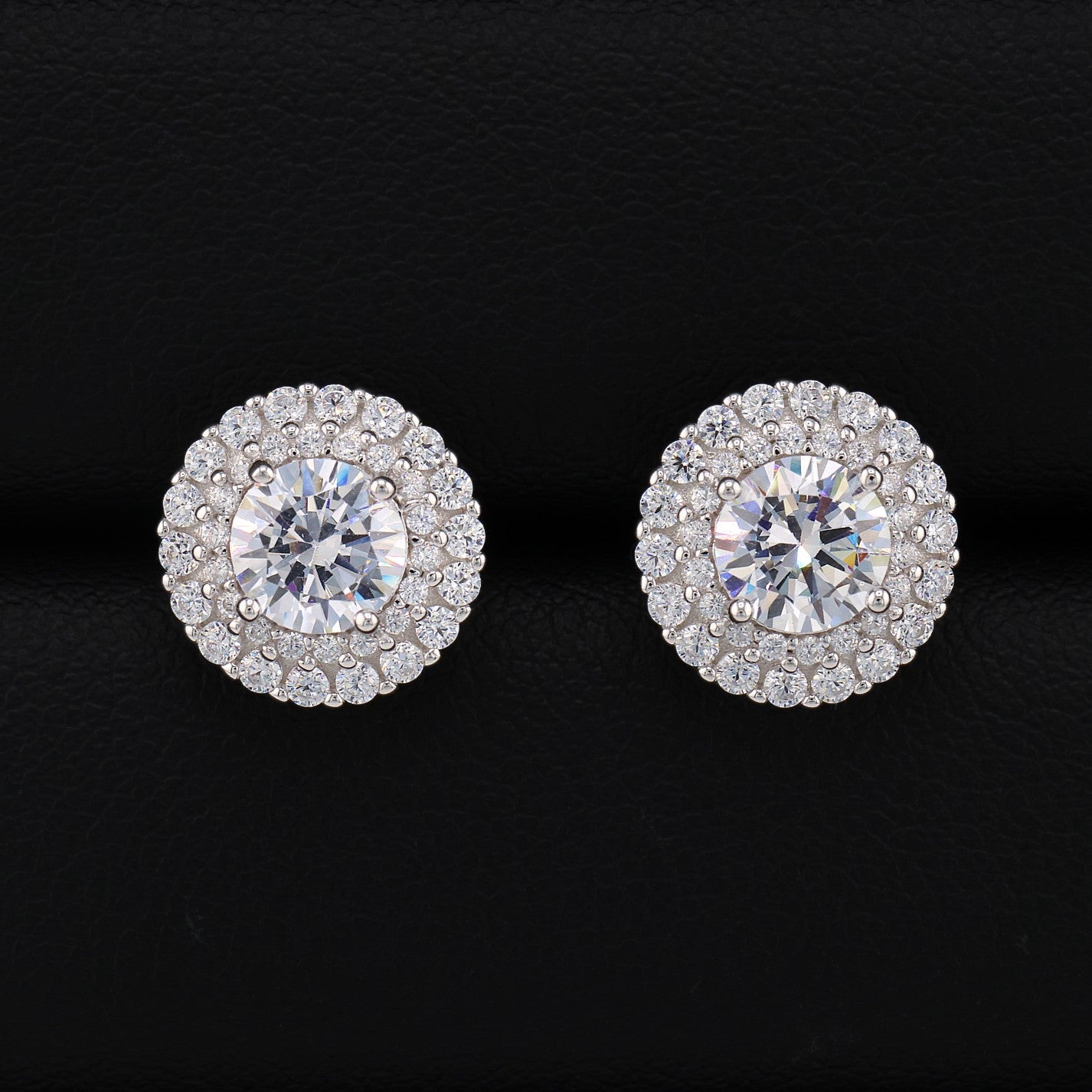 Iced Out Round Diamond Stud Earrings - 925 Silver