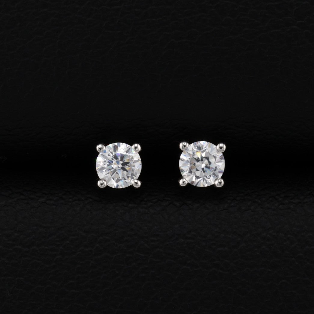 Round Cut Stud Earrings - 925 Silver