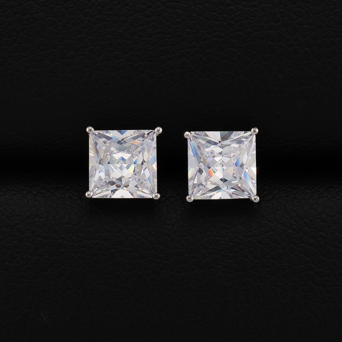 Square Cut Stud Earrings - 925 Silver