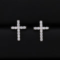 Iced Cross Stud Earrings - 925 Silver