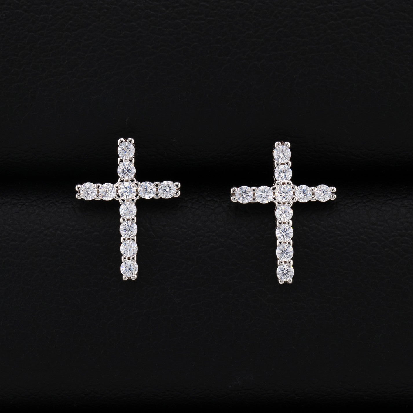 Iced Cross Stud Earrings - 925 Silver