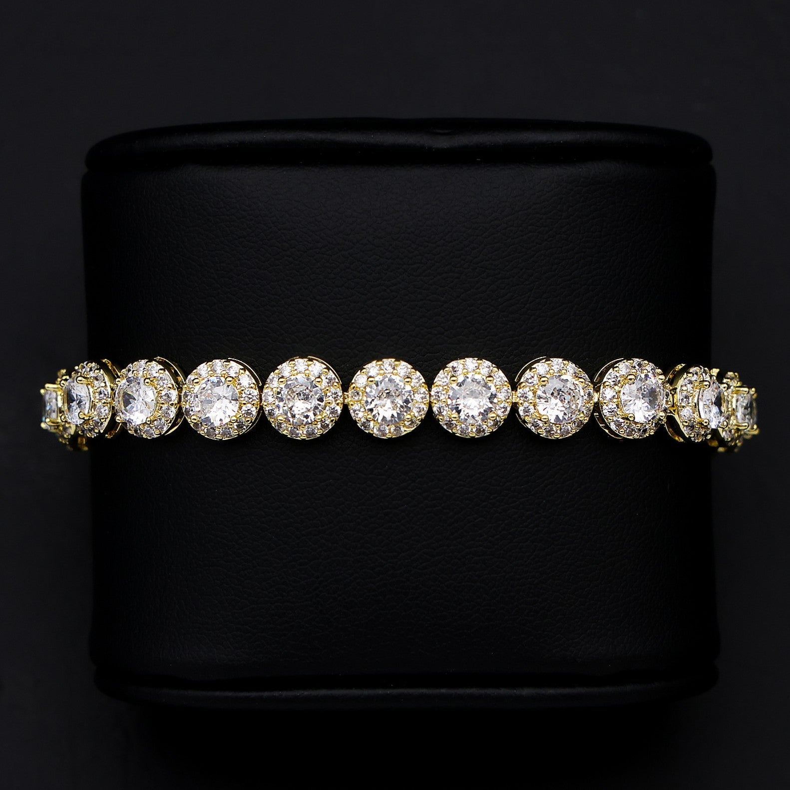 8mm Round Clustered Tennis Bracelet - Gold