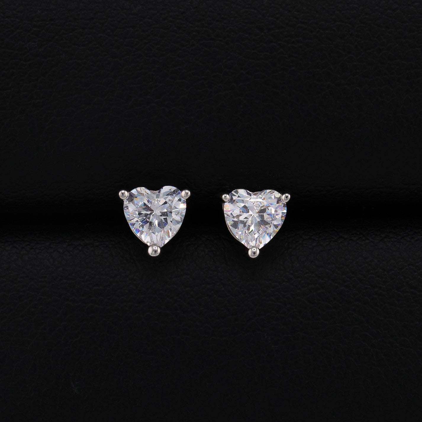 Heart Cut CZ Diamond Stud Earrings - 925 Silver