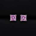 5mm Square Cut Pink CZ Stud Earrings - 925 Silver