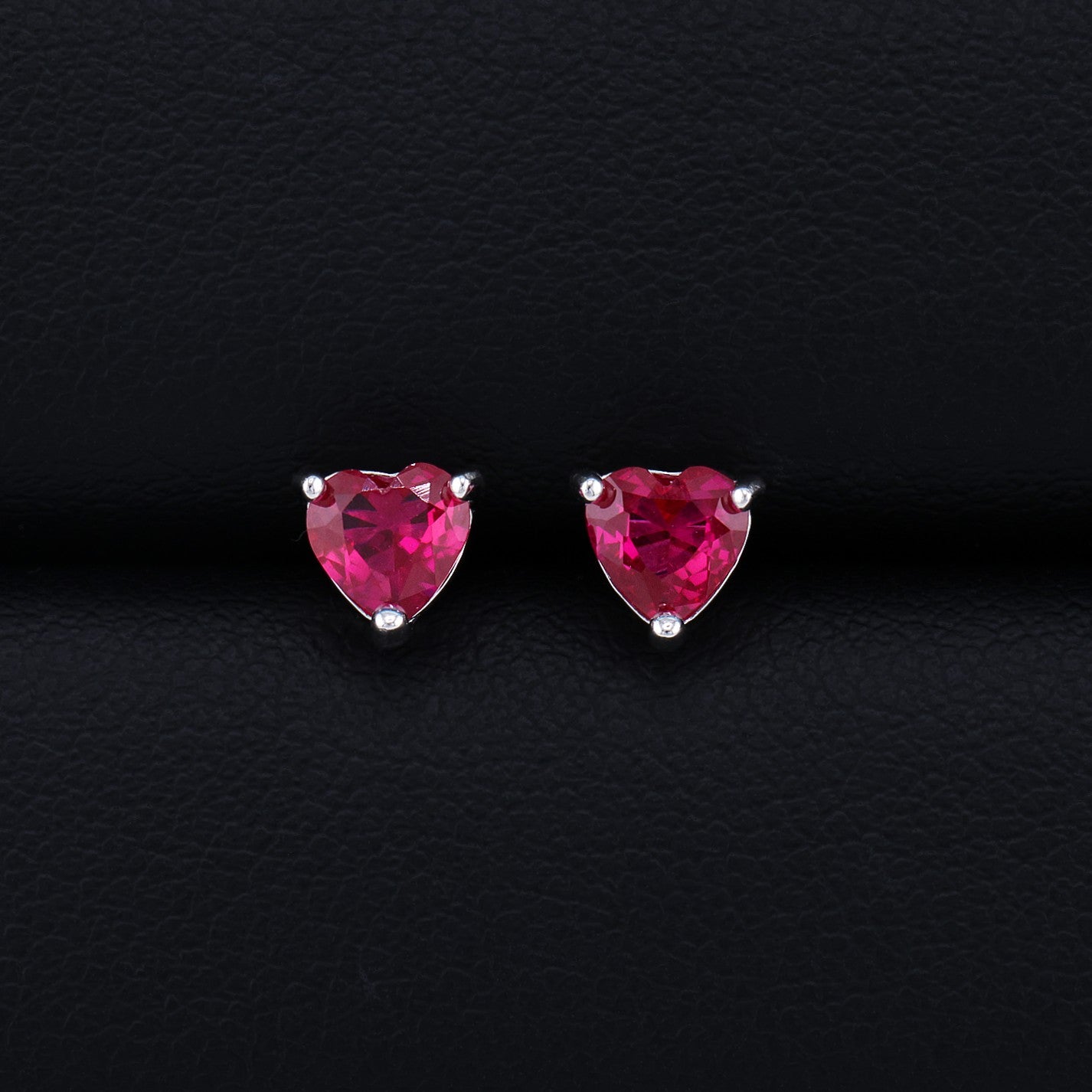 5mm Heart Cut Ruby CZ Diamond Stud Earrings - 925 Silver
