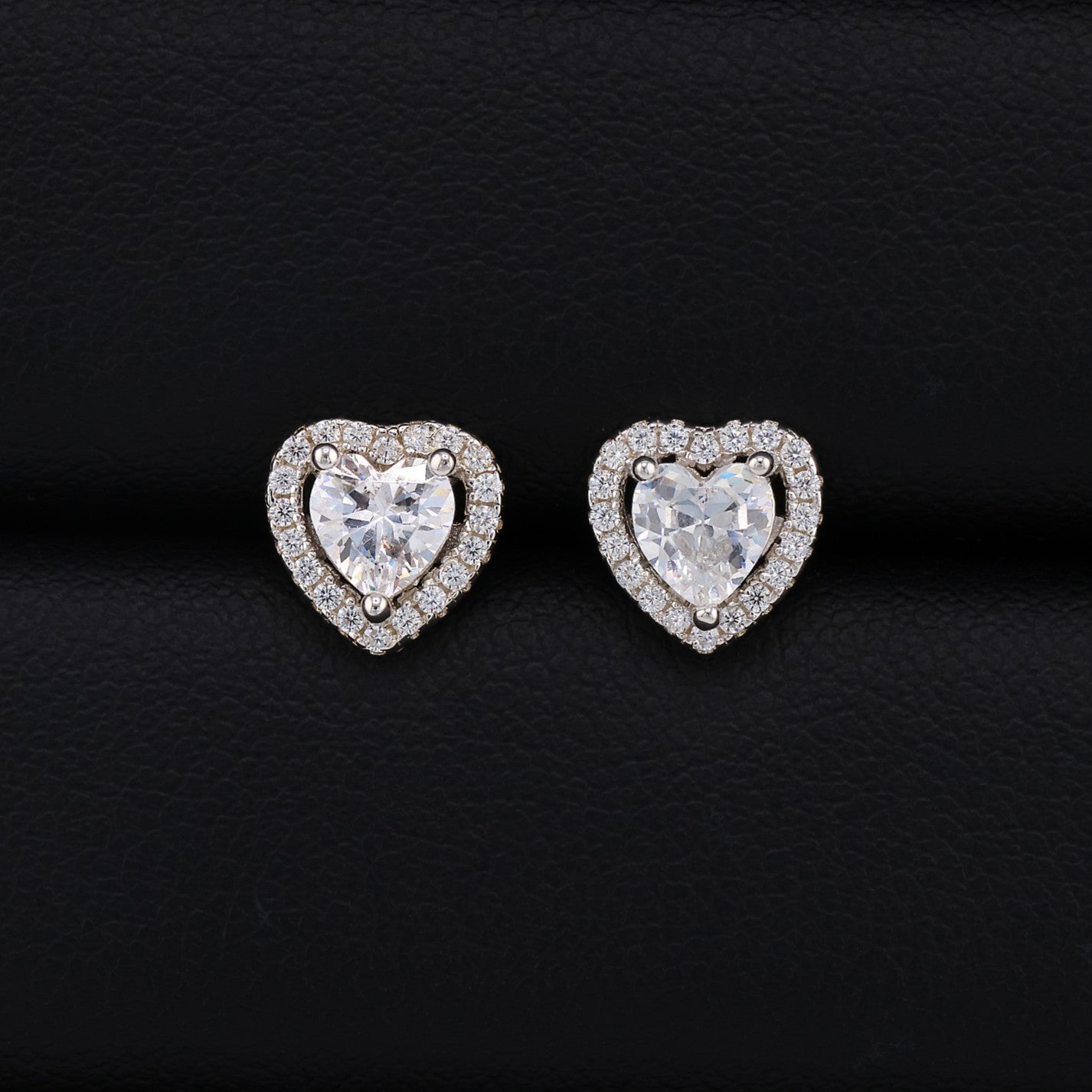 Heart Halo Stud Earrings - 925 Silver