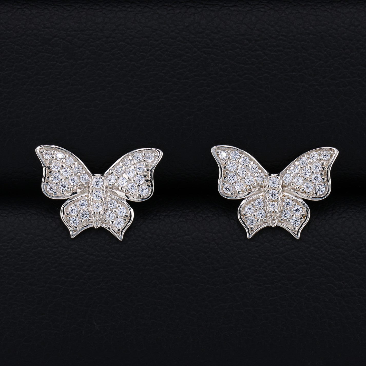 Butterfly Pave Stud Earrings - 925 Silver