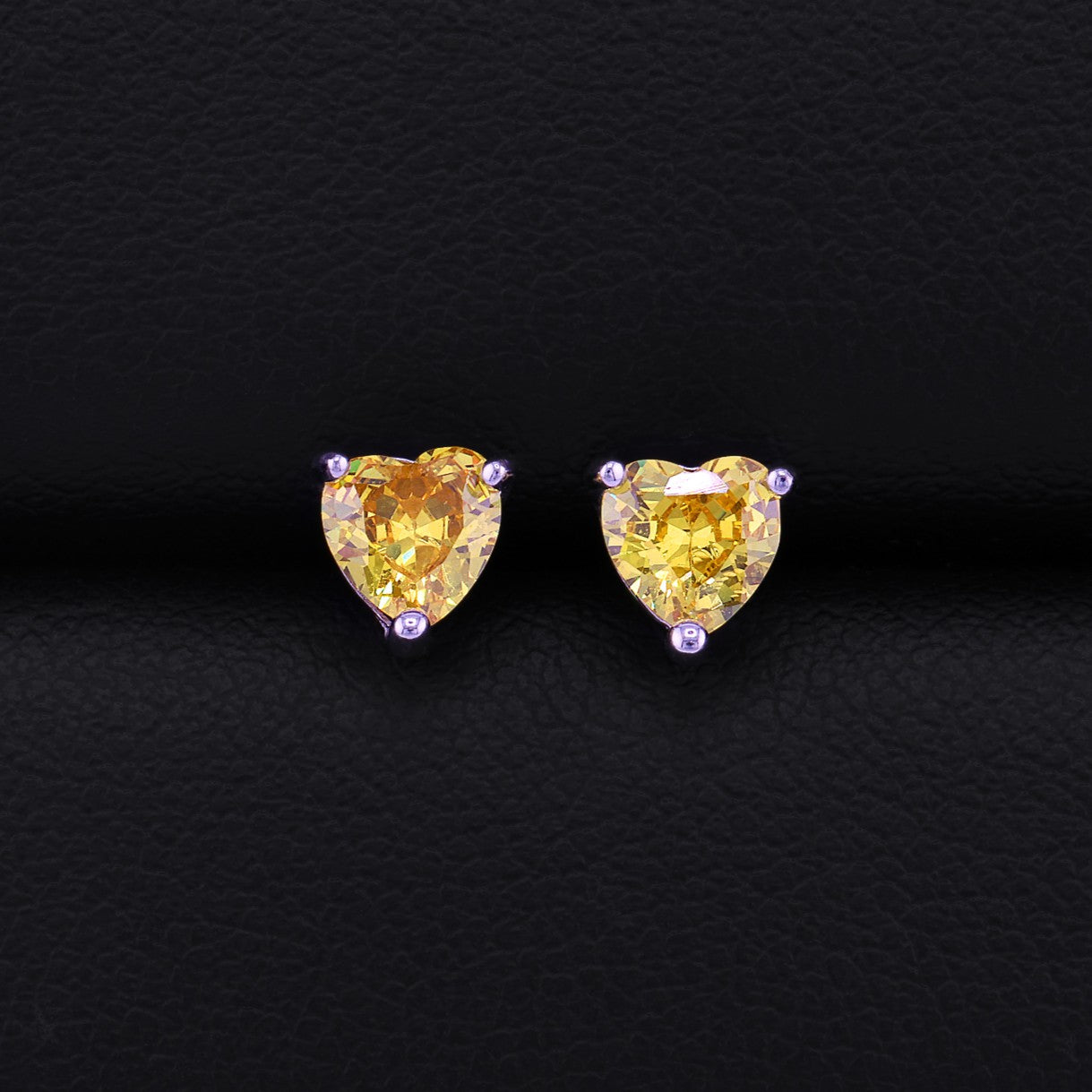 5mm Yellow Heart Cut Diamond Stud Earrings - 925 Silver