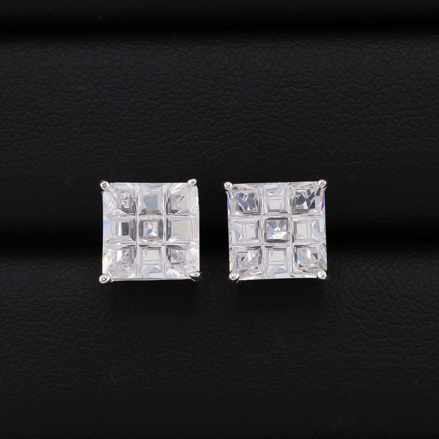 9mm Square Invisible Cut Stud Earrings - 925 Silver