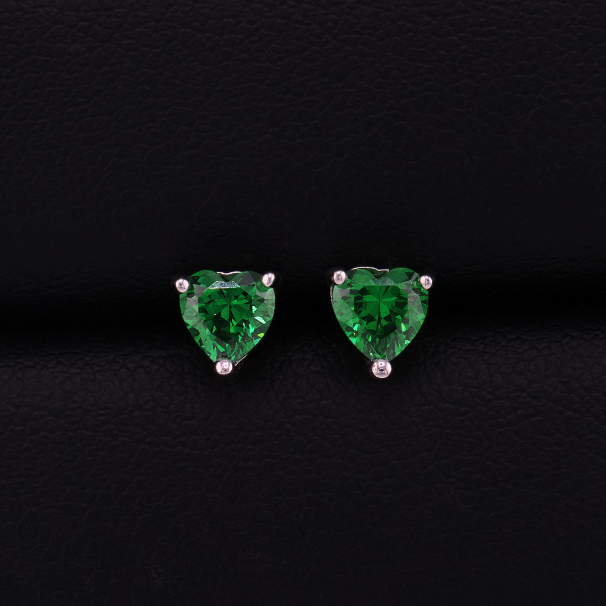 Emerald Heart Cut Diamond Stud Earrings - 925 Silver
