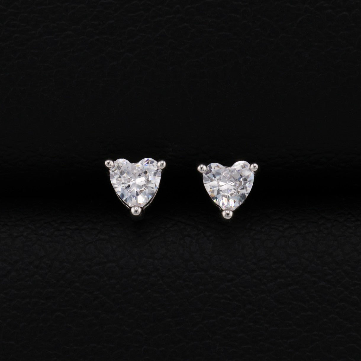 3mm Heart Cut Diamond Stud Earrings - 925 Silver