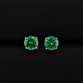 Round Cut Emerald Stud Earrings - 925 Silver