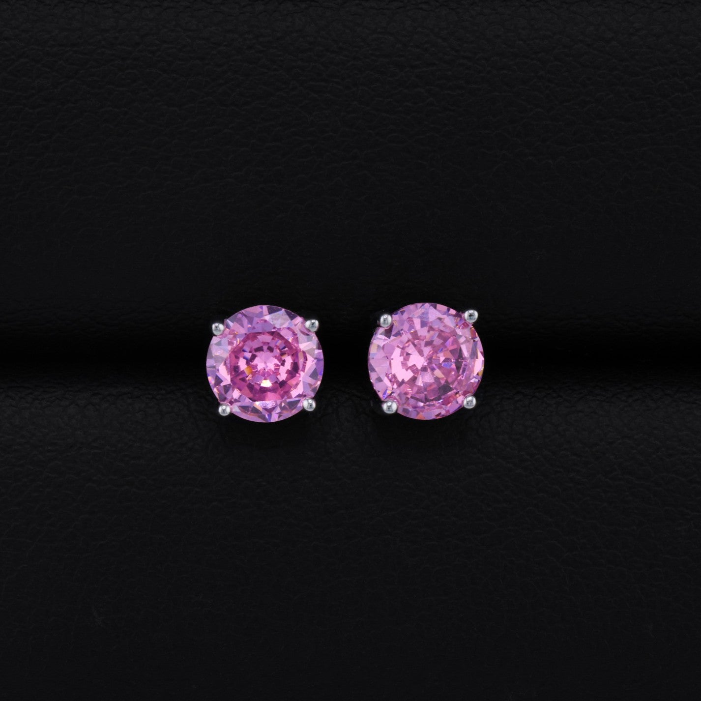 Round Cut Pink Stud Earrings - 925 Silver
