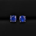 Round Cut Blue Sapphire Stud Earrings - 925 Silver