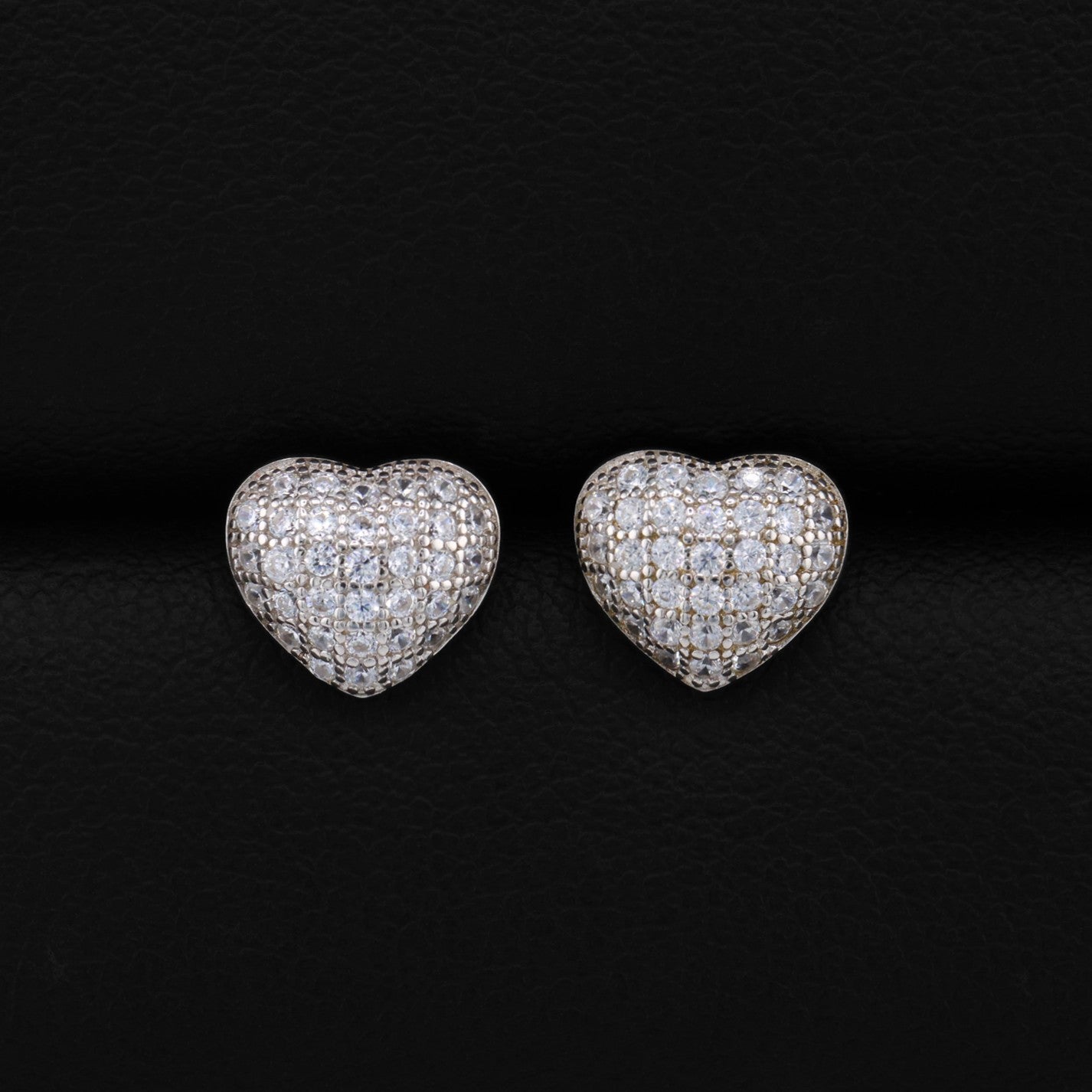 Iced Out Heart Earrings - 925 Silver
