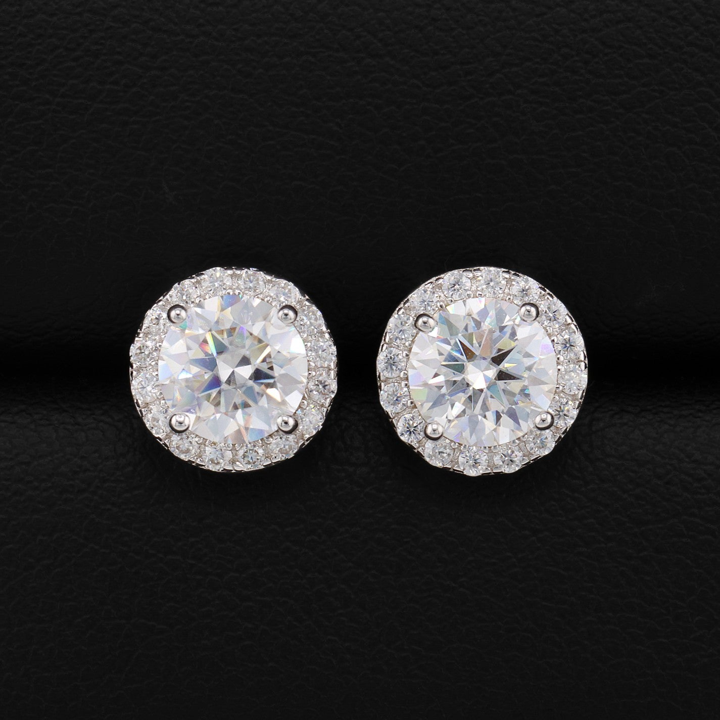 VVS Moissanite Halo 9mm Round Cut Stud Earrings - 925 Silver