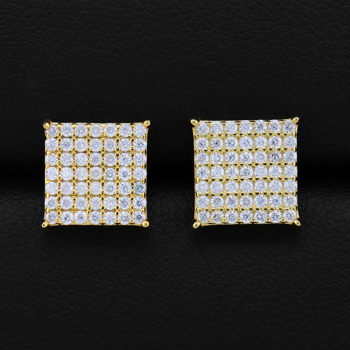 VVS Moissanite 9mm Iced Square Stud Earrings - Gold over 925 Silver