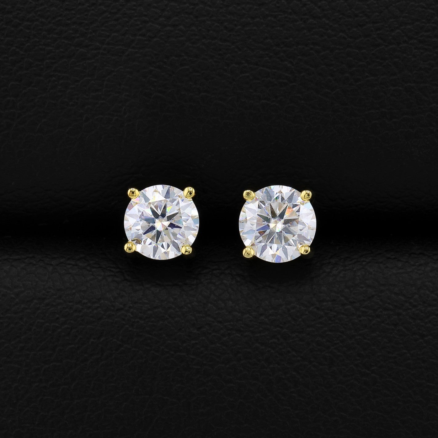 VVS Moissanite Round Cut Stud Earrings - Gold over 925 Silver