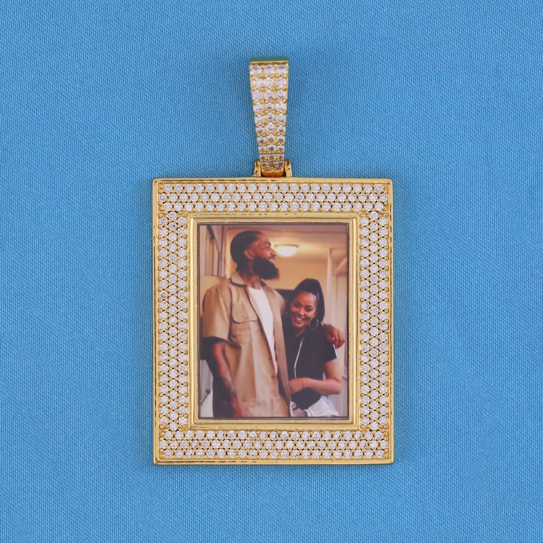 Custom Iced Frame Photo Pendant - Gold