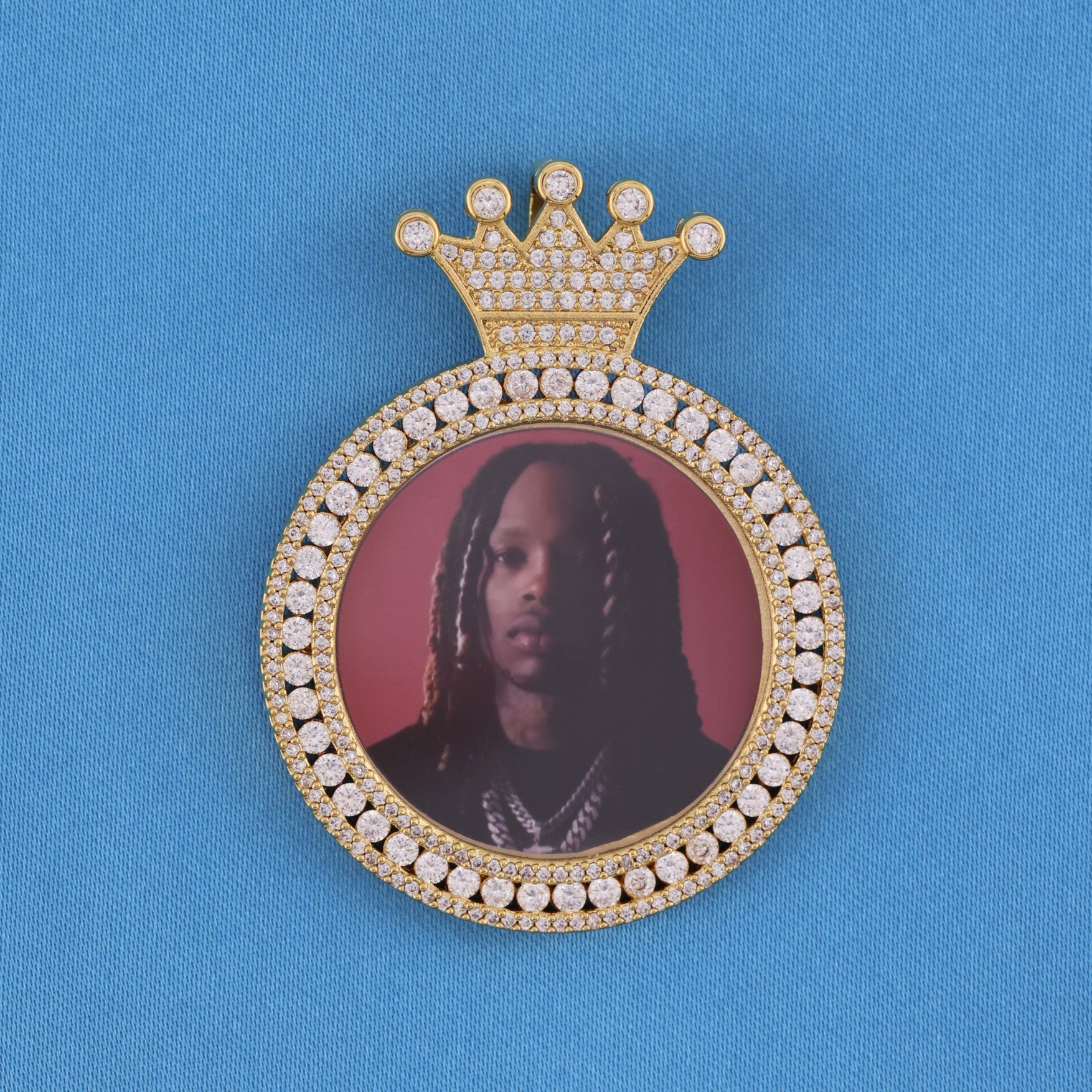 Custom Iced Crown Photo Pendant - Gold
