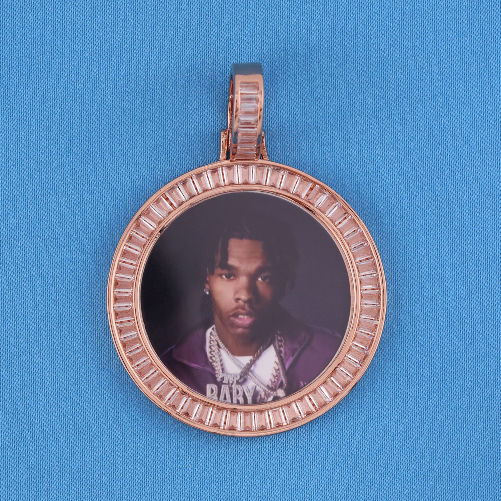 Custom Baguette Circle Photo Pendant - Rose Gold