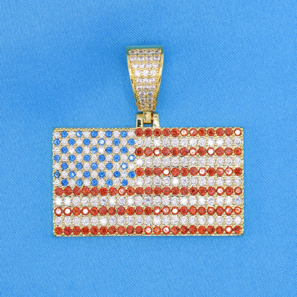 Iced Out USA Flag Pendant - Gold