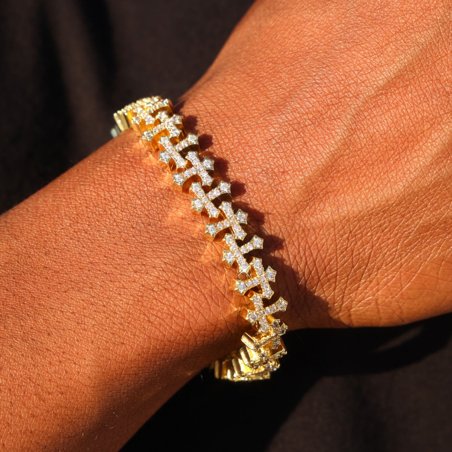 Iced Cross Bracelet - Gold