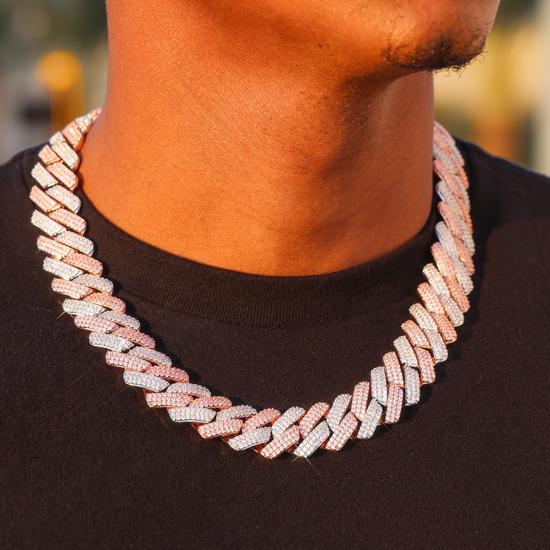 19mm Diamond Prong Link Cuban Chain - 2 Tone