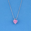 Small Pink Heart CZ Necklace - 925 Silver