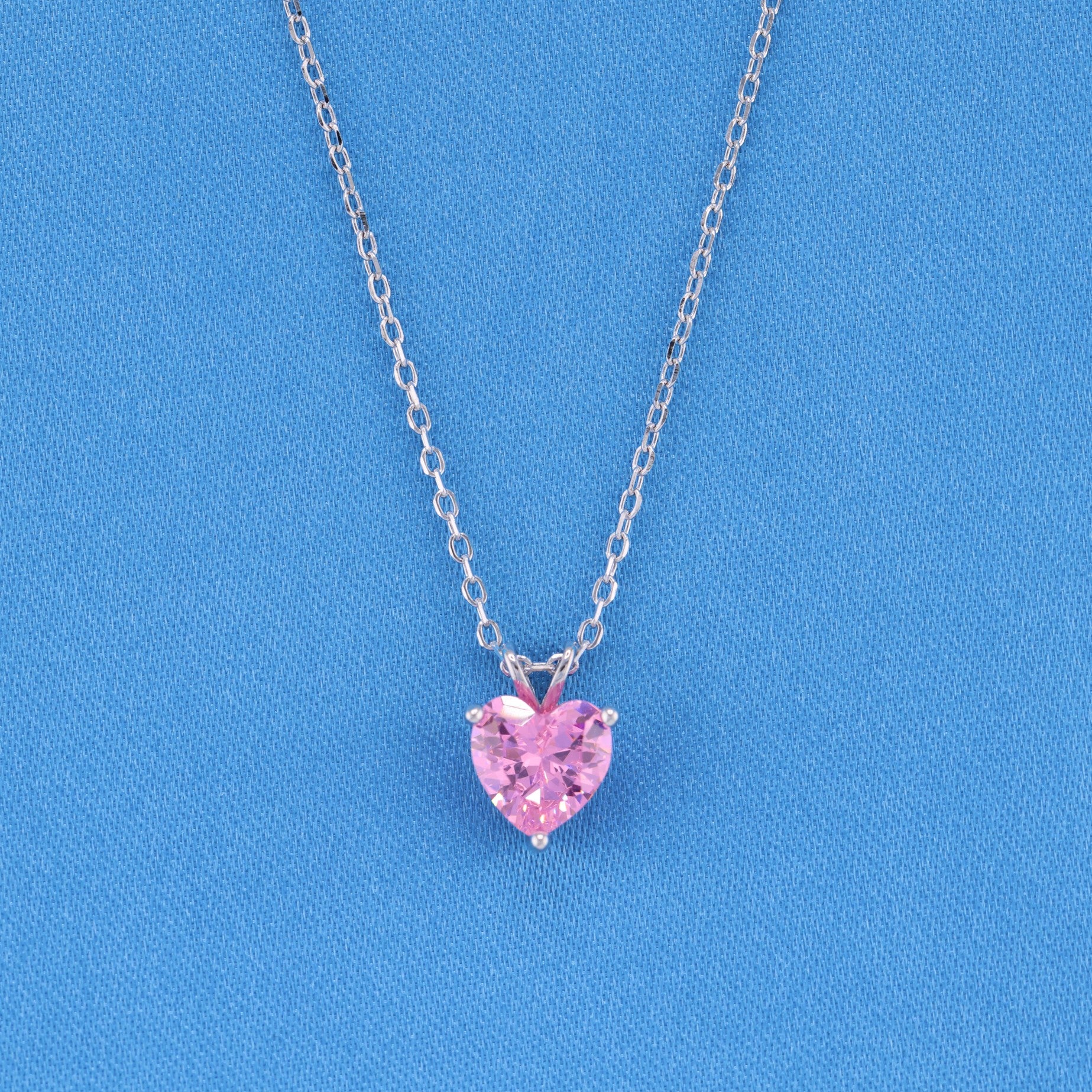 Small Pink Heart CZ Necklace - 925 Silver