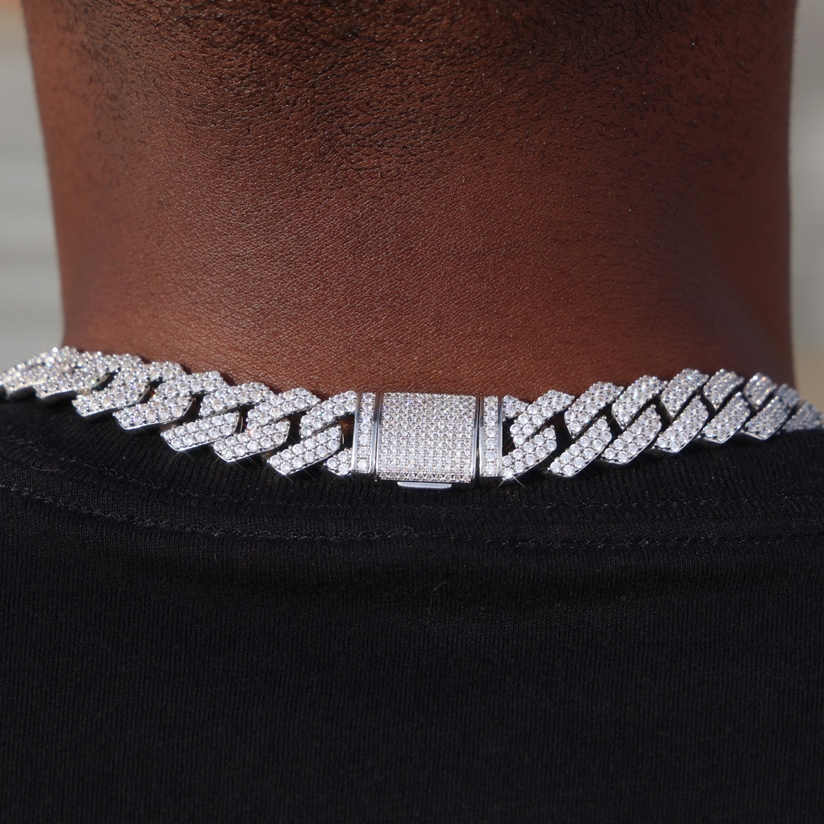 13mm Moissanite Prong Link Chain - 925 Silver