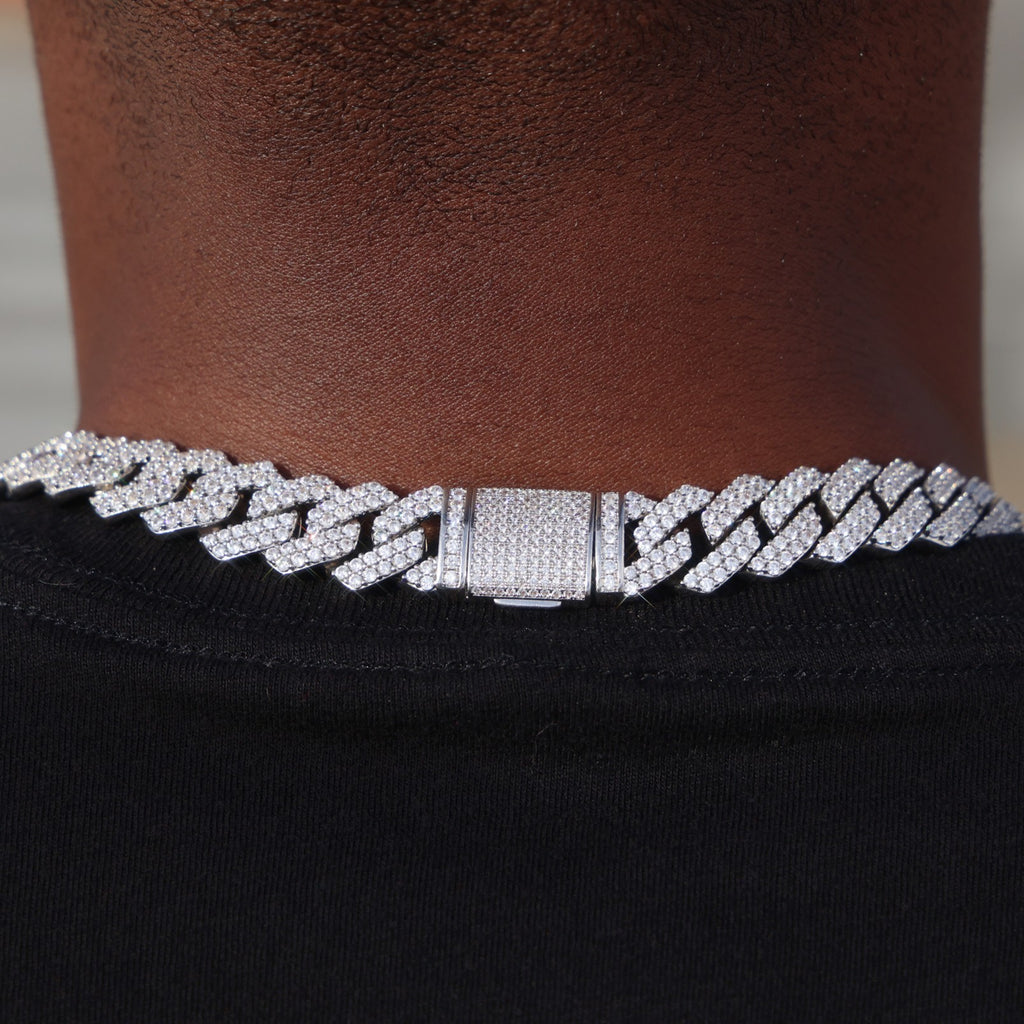 13mm Diamond Prong link Cuban Chain - White Gold